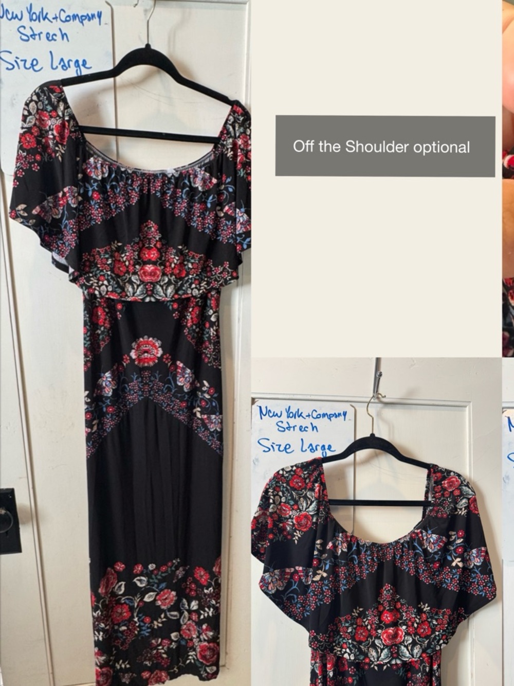 New York & Company Black Floral Strapless Maxi Dress